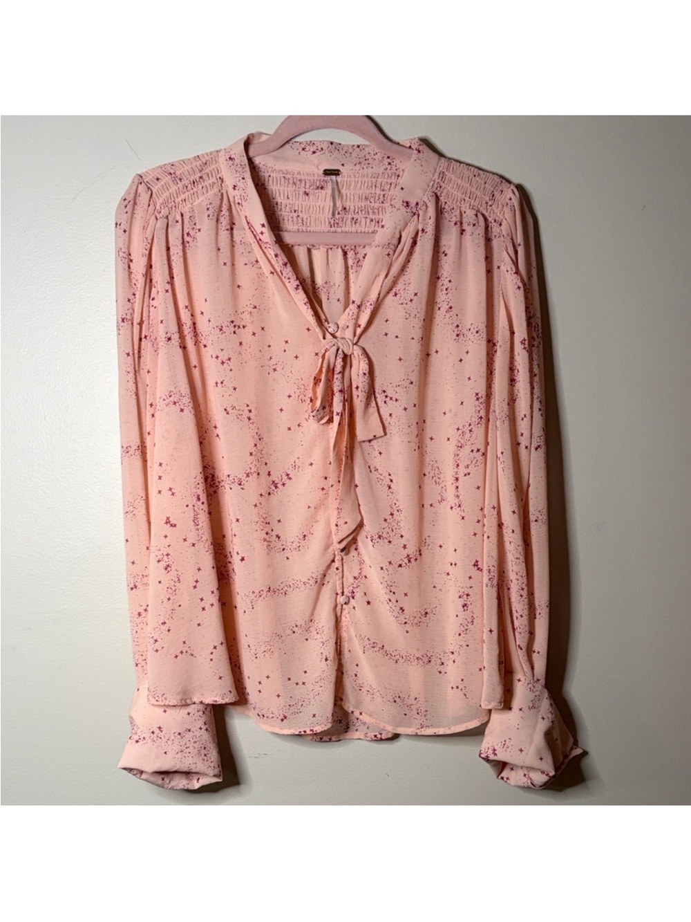 Free People Pink Speckled Button-Front Blouse - Picture 3 of 6